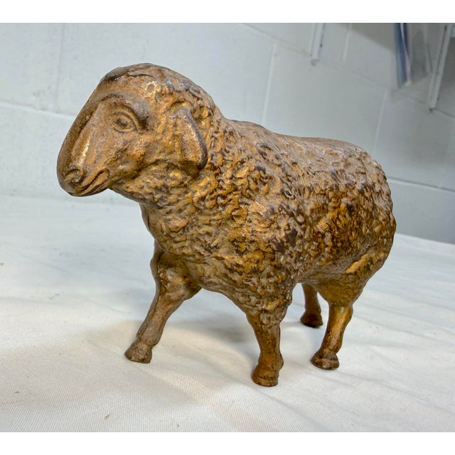 Metal Antique Early 1900's Original Hubley Cast Iron Sheep Lamb Still Coin Bank For Sale - Image 7 of 12