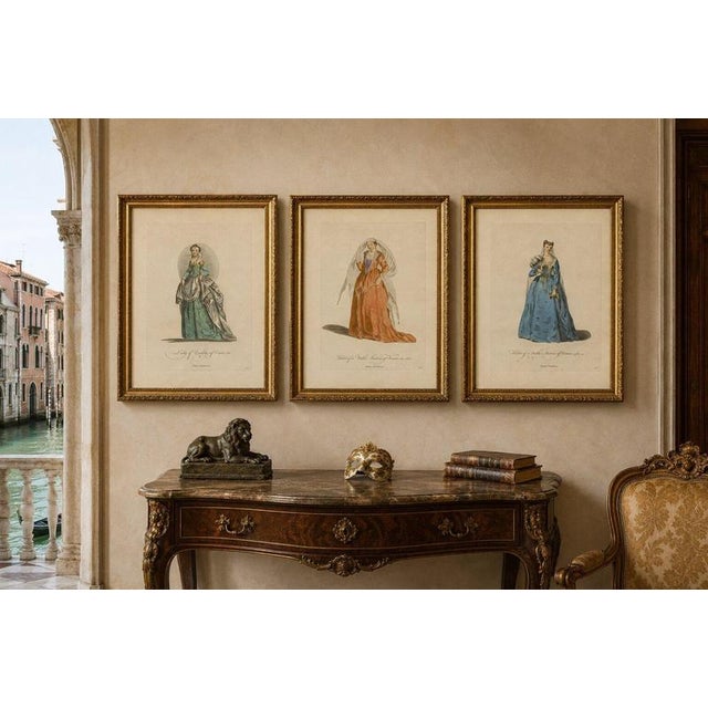 Venetian Noblewomen in Renaissance Dress – Hand-Colored Costume Prints, 1749 This elegant set of three antique hand-...