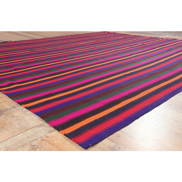 Textile Late 20th Century Bold Vintage Turkish Striped Kilim Rug - 10’06 X 12’05 For Sale - Image 7 of 10