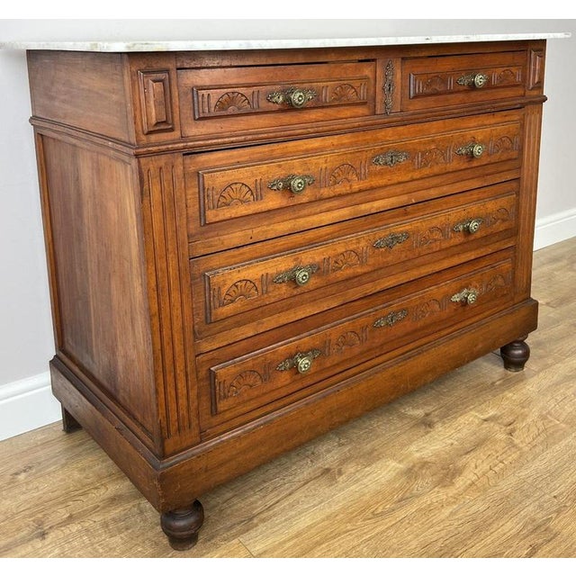 Chest of Drawers Antique French Walnut Marble Top Five Drawer Cabinet Lot 6449 For Sale - Image 4 of 18