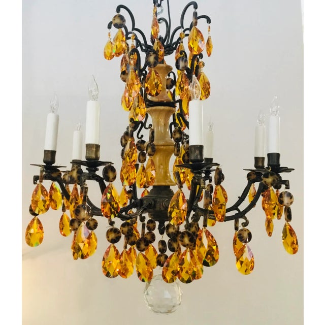 2010s Italian Bronze and Amber Crystal Chandelier For Sale - Image 5 of 5