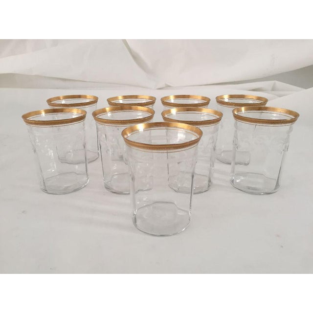 1930s Vintage Gold Rim Etched Water/Bar Glasses Set of 9 Chairish