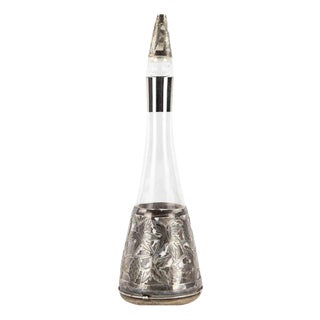 Jugendstil Sterling Overlay Glass Decanter, Early 20th Century For Sale