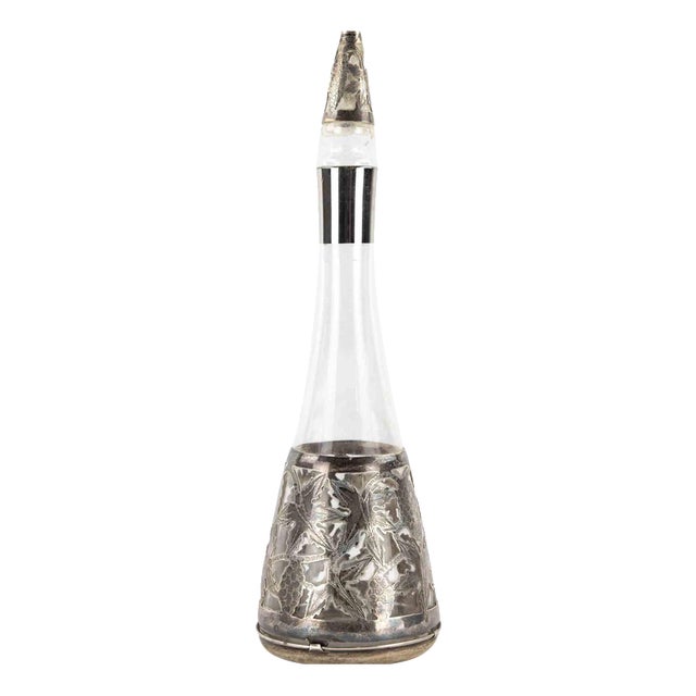 Jugendstil Sterling Overlay Glass Decanter, Early 20th Century For Sale