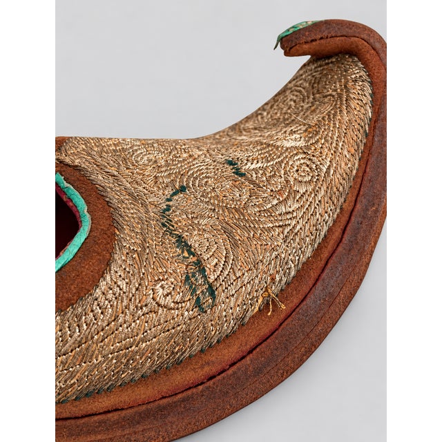 Antique Indian Gold-Embroidered Leather Mojari Shoes, Circa 1870–1910, Pair For Sale - Image 4 of 12