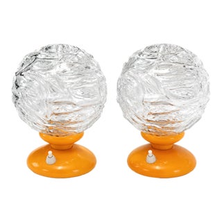 1970s Graewe West German Space Age Orange Glass Table Lamps – Pair For Sale