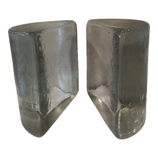Vintage Glass Blenko Semi Circle Bookends - a Pair For Sale