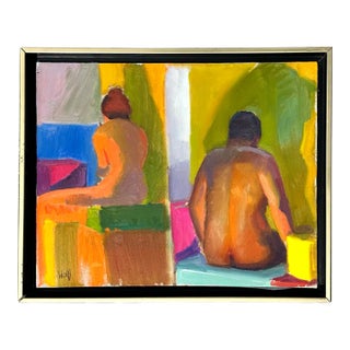Vintage Original Abstract Figural Oil on Canvas For Sale