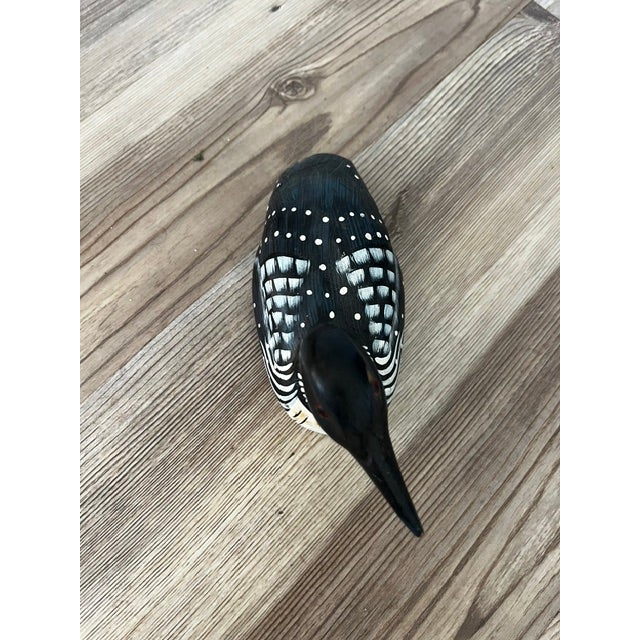 American Hand-Carved Painted Wooden Loon Decoy Sculpture For Sale - Image 3 of 8