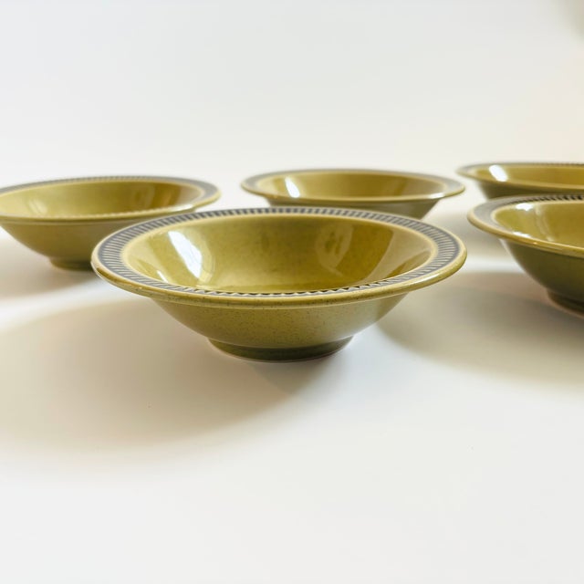 Mid Century Olive Green Stoneware Bowls - Set of 5 For Sale - Image 9 of 12