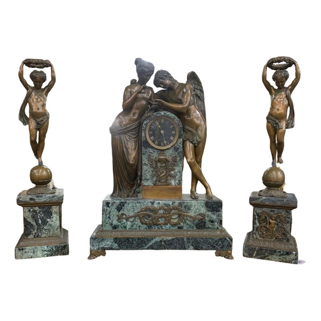 Antique French Mantel Clock in Bronze and Marble, 1850 For Sale