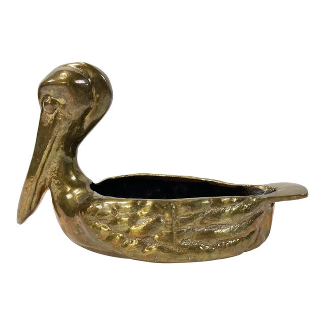Vintage Cast Brass Pelican Trinket Dish or Planter For Sale