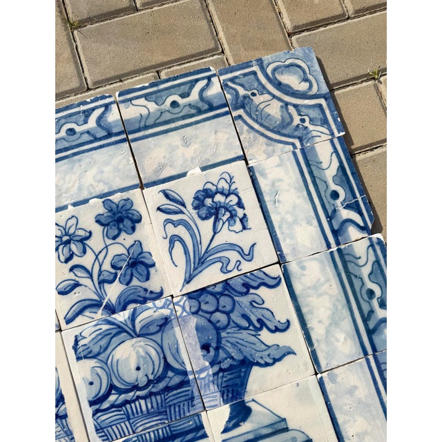 Antique 18th Century Portuguese Baroque Blue & White Fruit Basket Tile Panel For Sale - Image 10 of 14