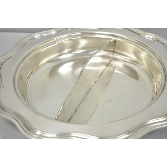 Vintage Sheffield Round Scalloped Silver Plated Covered Divided Serving Dish For Sale - Image 13 of 16