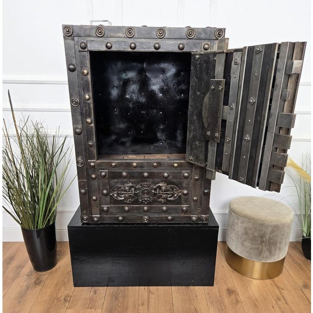 Gold Antique 18th Century Italian Wrought Iron Hobnail Safe Box For Sale - Image 8 of 11