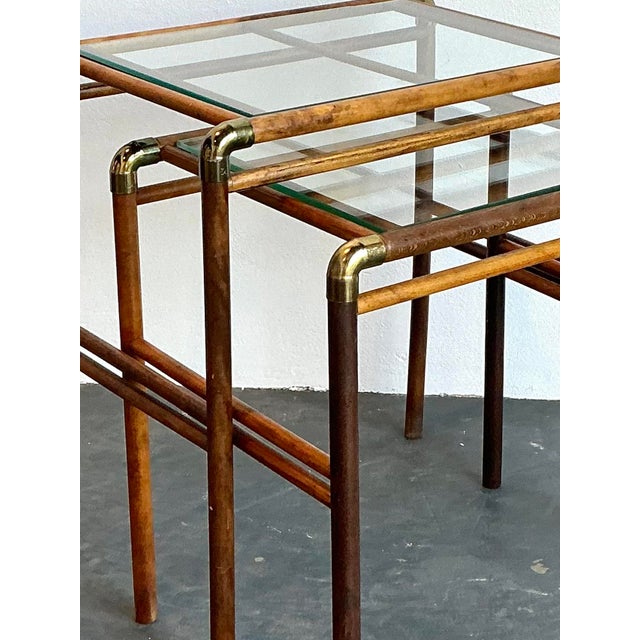 Vintage MCM Burlwood and Brass Nesting Tables - Set of 2 For Sale - Image 4 of 12