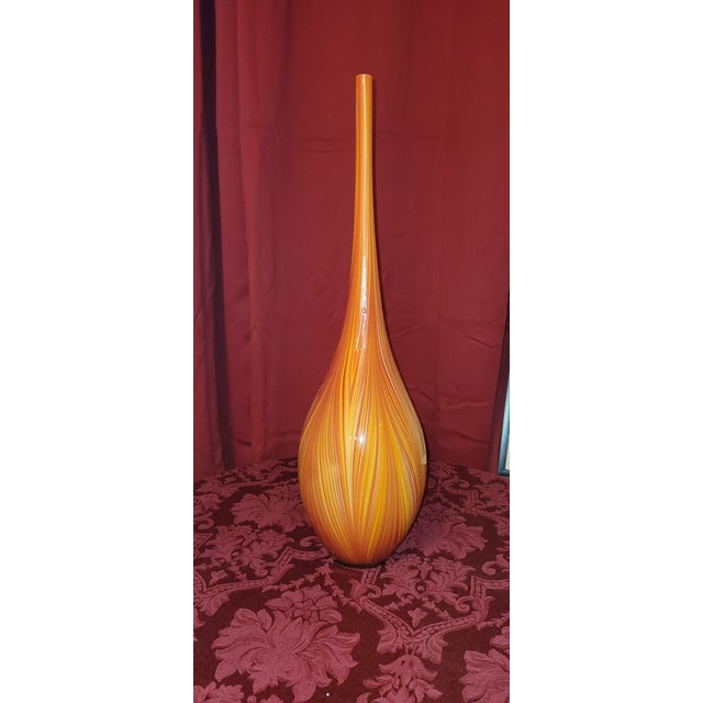 1970s Tall Orange Swirl Art Glass Floor Vase, Mid-Century Modern Style For Sale - Image 5 of 9