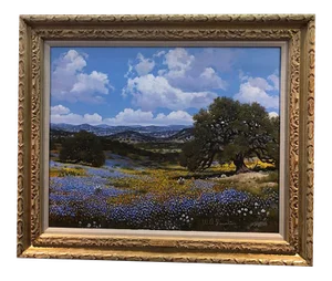 1970s "Texas Bluebonnets" Landscape Oil Painting by William Slaughter, Framed