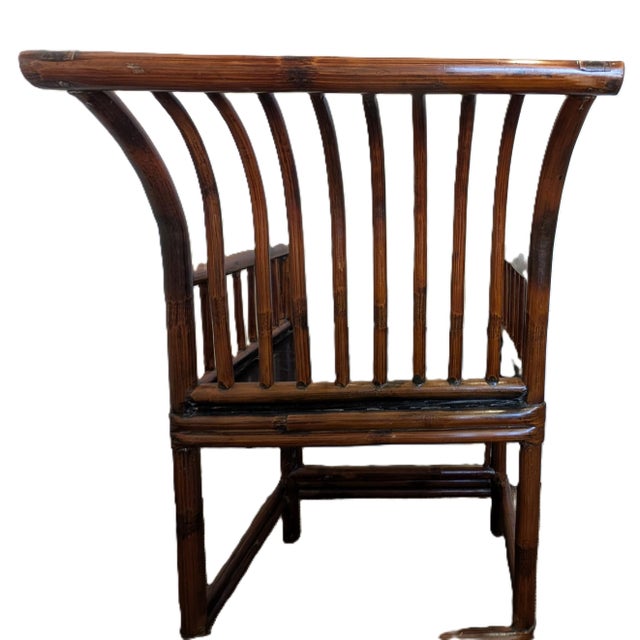 Chestnut Antique Chinese Bamboo Armchair With Slatted Back and Lacquered Base For Sale - Image 8 of 10