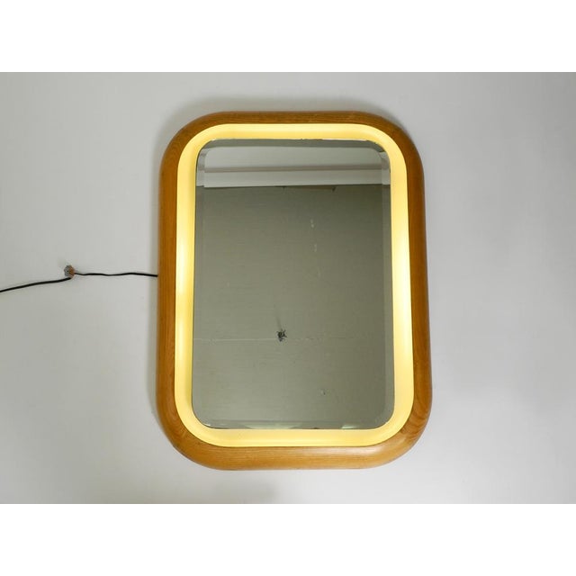 Large Minimalist Oak Backlit Illuminated Wall Mirror, Italy, 1960s For Sale - Image 4 of 18