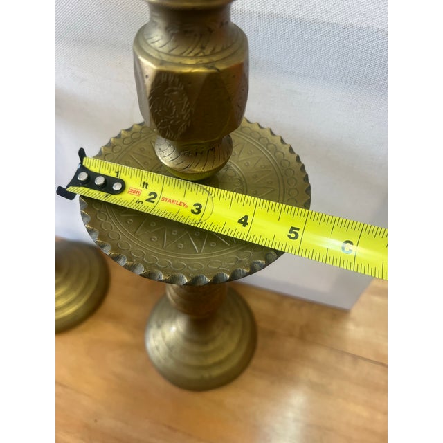 Metal 1920s Pair of Moroccan Large Solid Brass Candlesticks For Sale - Image 7 of 9