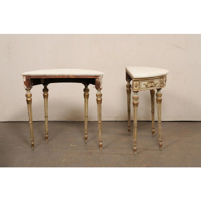 A Pair - 18th Century Italian Marble Top, Gilt Demi-Lunes For Sale - Image 9 of 12
