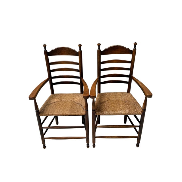 Rustic Dutch Ladder Back Armchairs in Patinated Beech, 1900s, Set of 2 For Sale - Image 13 of 13