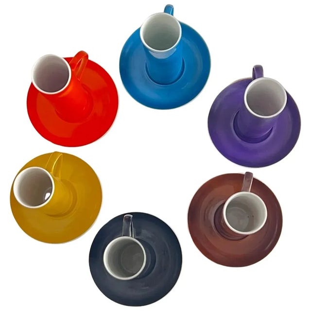 Mid-Century Modern 1959 LaGardo Tackett Porcelain Espresso Coffee Cups and Saucers for 6 Servings Multicolor - Set of 12 Pieces For Sale - Image 3 of 8