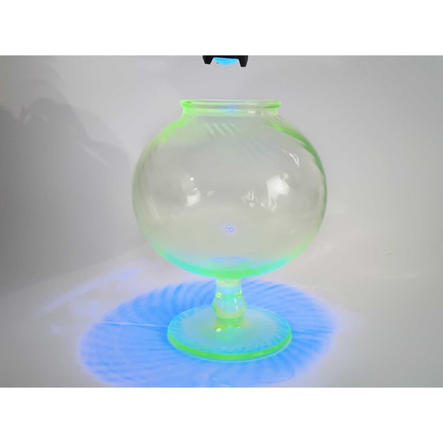 Early 20th Century Early 20th Century Ivy Ball Leach Bowl Style Uranium Glass Vase For Sale - Image 5 of 5
