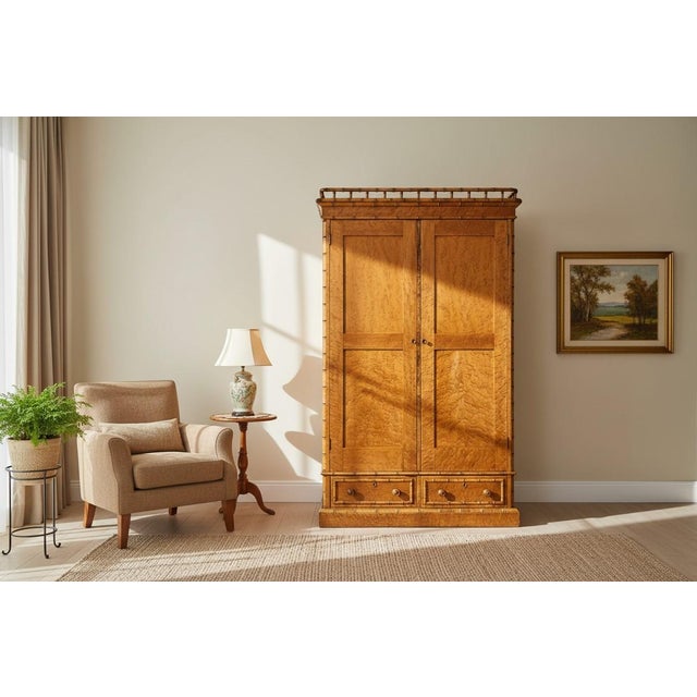 1900 - 1909 Early 20th Century French Belle Époque Faux Bamboo Bird's-Eye Maple Armoire For Sale - Image 5 of 15