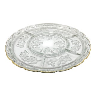 Vintage Crystal Clear Glass 5 Part Divided Serving Tray With Grape and Leaf Motifs For Sale