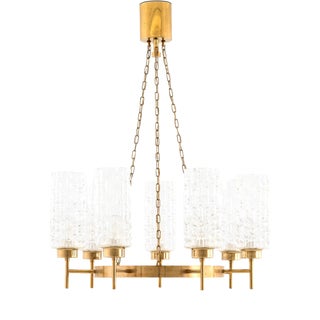 Chandelier in Brass and Glass by Carl Fagerlund, 1950s For Sale