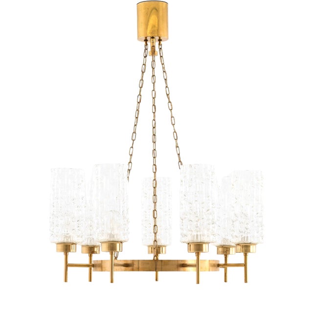 Chandelier in Brass and Glass by Carl Fagerlund, 1950s For Sale