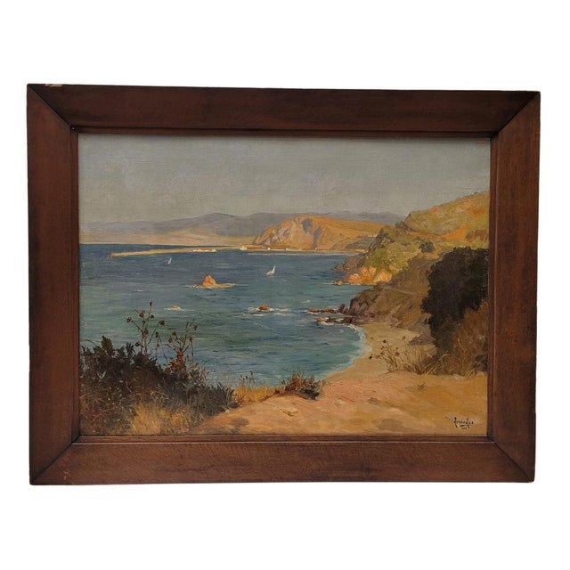 Rene Charles Edmond His, View of the Villefranche Coast, 1903, Oil on Cardboard, Framed For Sale - Image 16 of 16