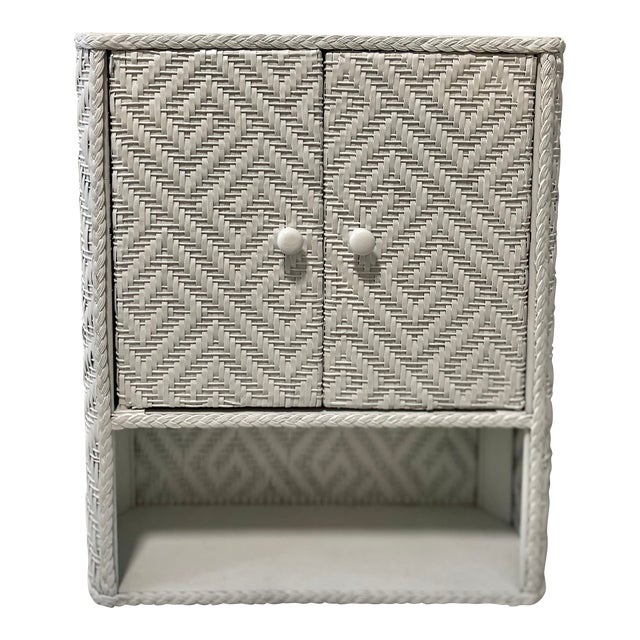 MCM White Wicker and Wood Bathroom Vanity Chairish