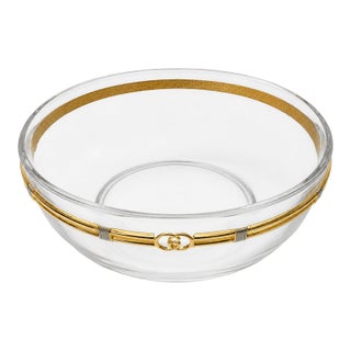 Vintage Gucci Glass Bowl With Gold-Tone Gg Accents For Sale