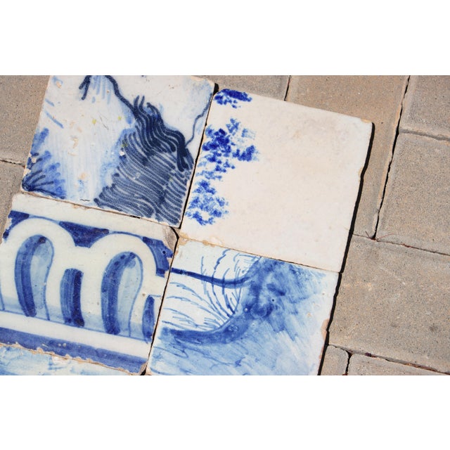 18th Century Antique Set of 8 Baroque Portuguese Tiles 18th Century Blue & White Scenic and Architectural Motifs For Sale - Image 5 of 10