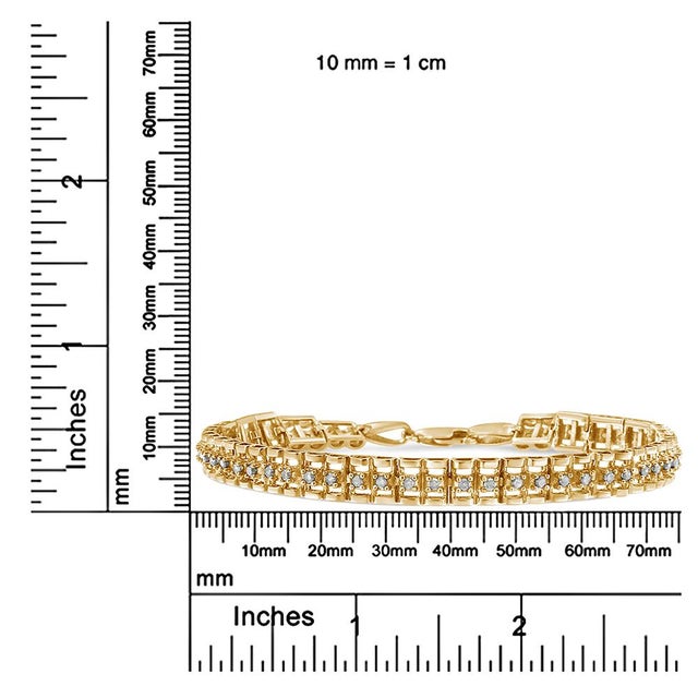 Early 21st Century 10K Yellow Gold Plated .925 Sterling Silver 1/2 Cttw Diamond Double-Link 7" Tennis Bracelet (I-J Color, I3 Clarity) For Sale - Image 5 of 5