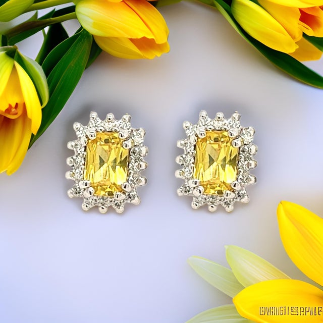 Natural Sapphire Diamond Stud Earrings 14k W Gold 1.71 TCW Certified For Sale - Image 10 of 17