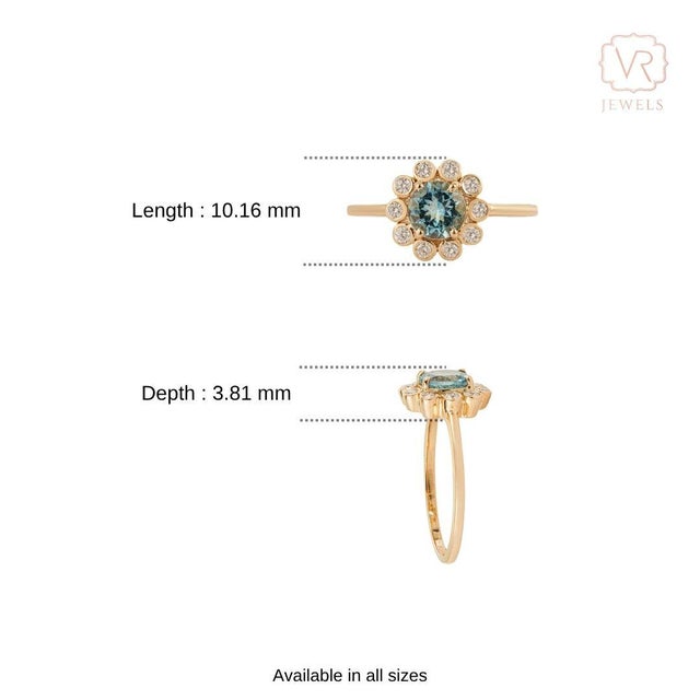 14k Yellow Gold Aquamarine & Diamond Vintage Sunburst Halo Ring Size 4 For Sale - Image 12 of 18