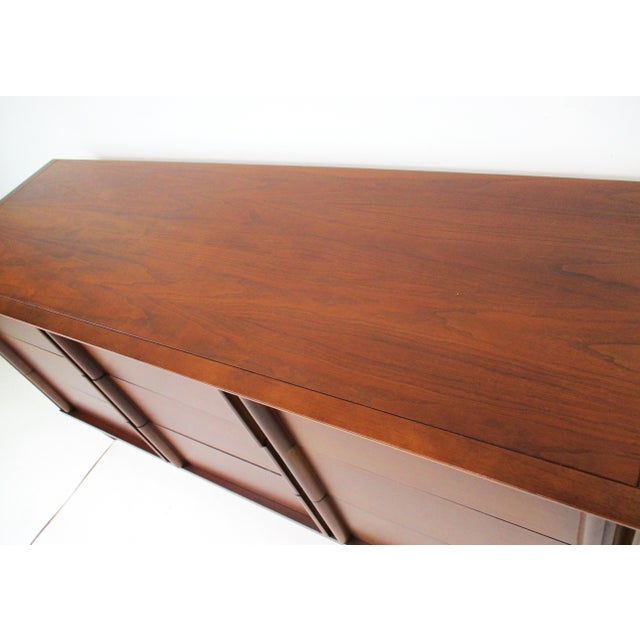 Mid Century Walnut Nine Drawer Dresser Chest by Dixie For Sale - Image 11 of 12