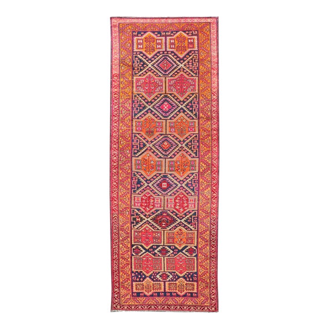 Antique Hand-Knotted Karajeh Gallery Rug in Wool With All-Over Geometric Design 4'4 X 12'8 For Sale