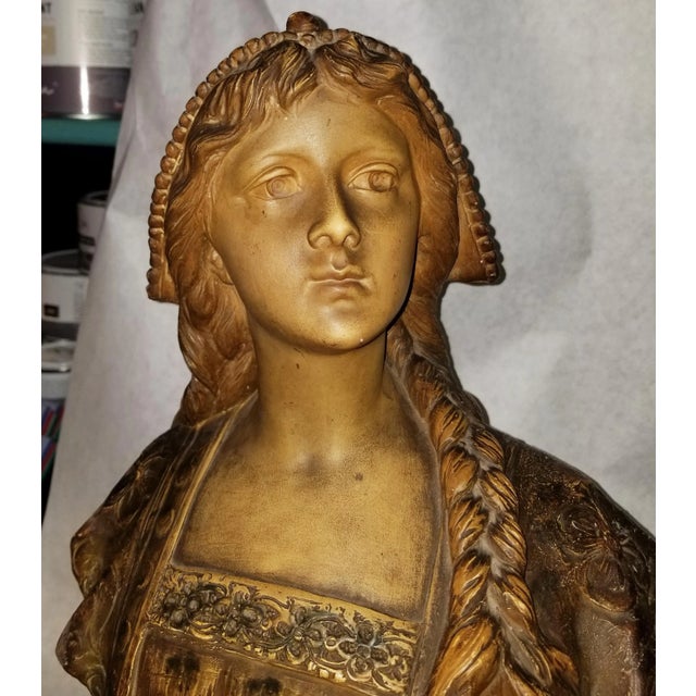Detailed cast white terracotta bust of a young Venetian girl signed Richard Aurili, 19th century, painted ceramic...