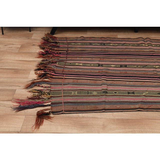 Striped Turkish Vintage Orange Brown Kilim Rug For Sale - Image 11 of 11