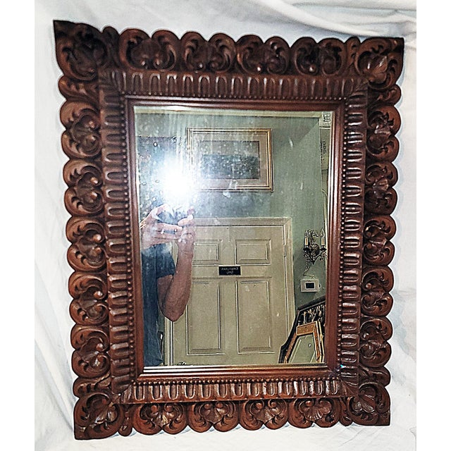 Wood 1940s Hand Carved Mahogany Mirrors, a Pair For Sale - Image 7 of 7