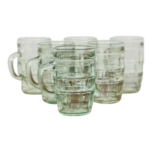 Vintage Green Depression Glass Barrel Mugs - Set of 6