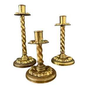 Set of 3 Antique Brass Candle Holder