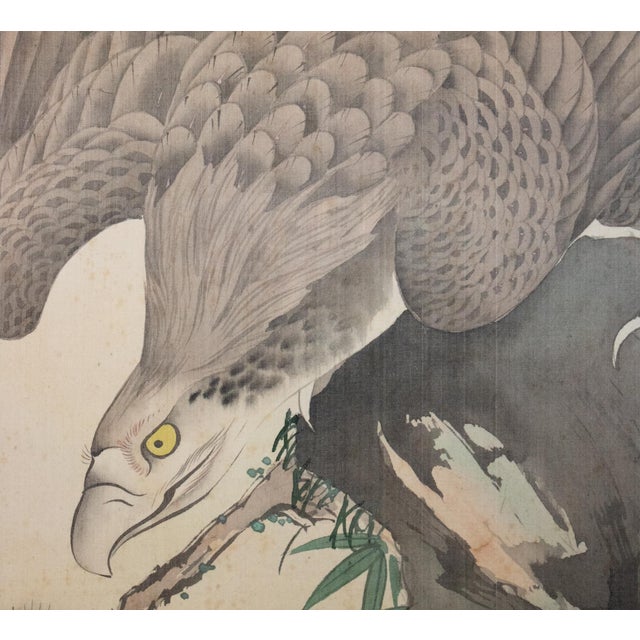 Taupe "Eagle" by Imao Keinen, Meiji to Taisho Era Japanese Silk Scroll Painting For Sale - Image 8 of 18