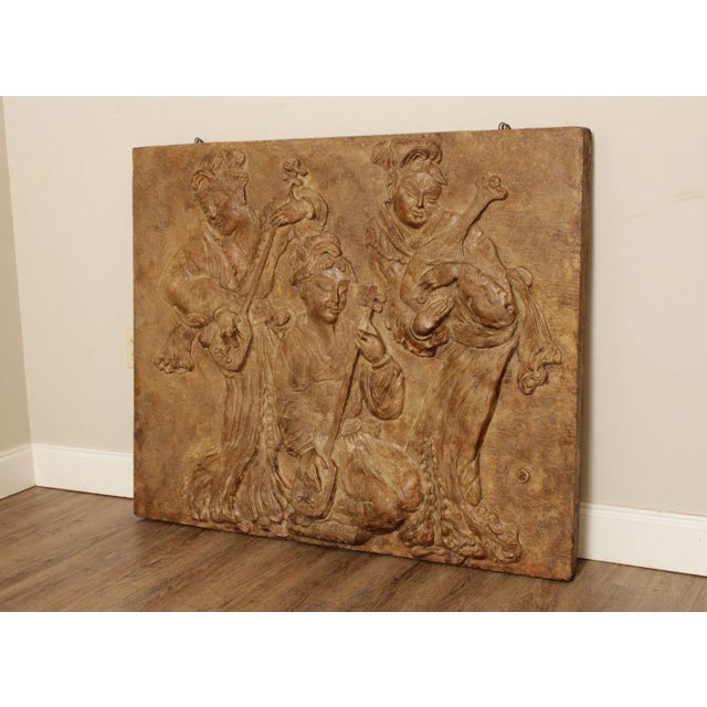 Asian Chinese Musician Trio Large Carved Wall Relief Sculpture For Sale - Image 3 of 13