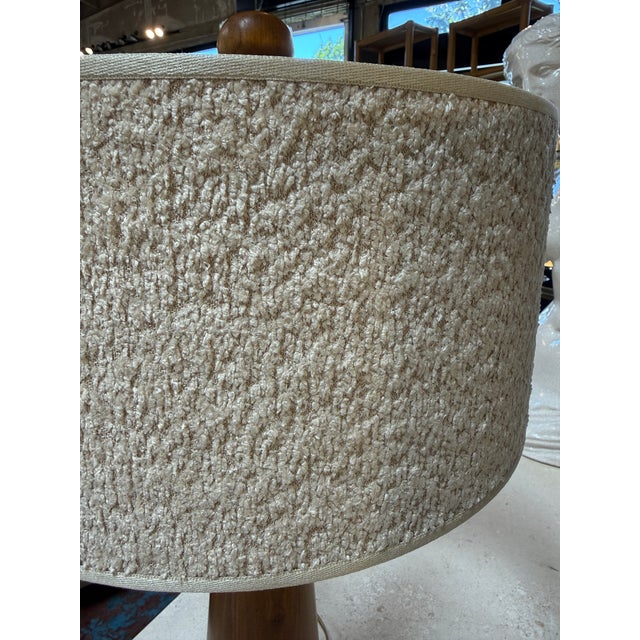 Brown 1970s Mid-Century Modern Wood Table Lamps With Textured Drum Shades - a Pair For Sale - Image 8 of 12